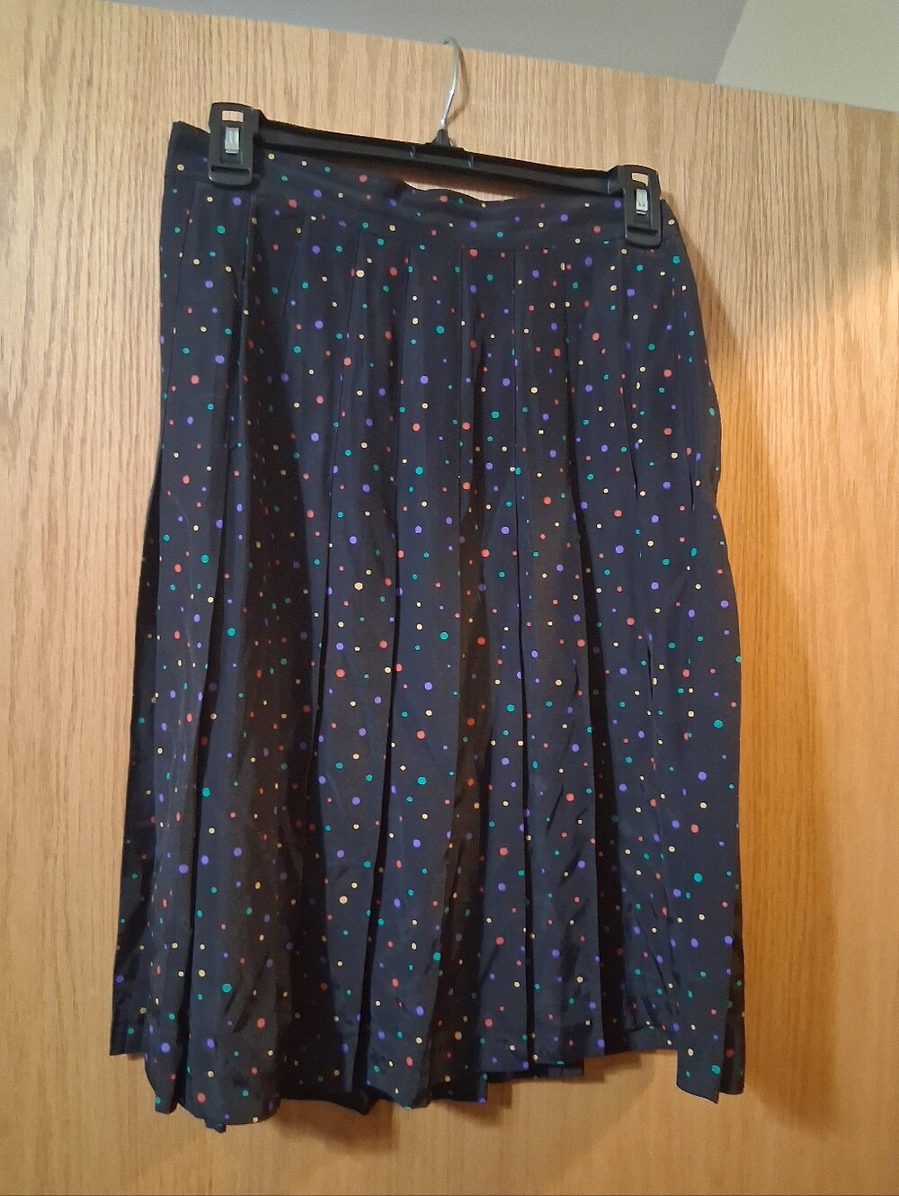 vintage women's skirt, Chad Stevens Ltd., black with multi-color polka dot Sz 10
